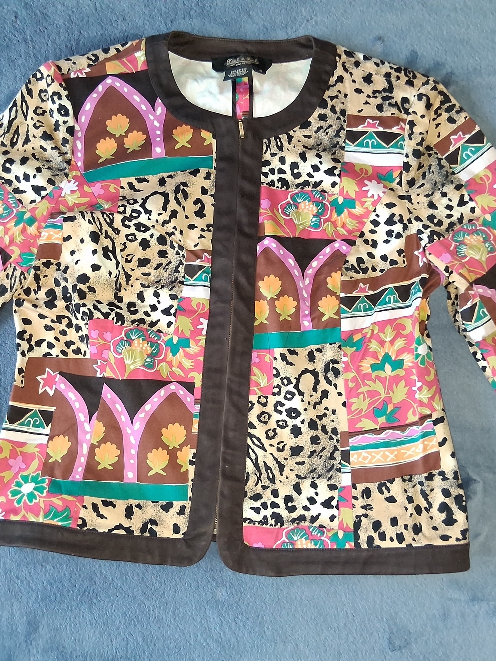 Peck & Peck Womens Multicolor Animal Print Full Zip Lined Jacket Long Sleeve 10
